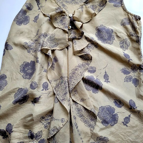 Cabi Women's Luxurious Blouse  Gold & Purple Floral (Bronze) 100% Silk Small - Picture 9 of 10